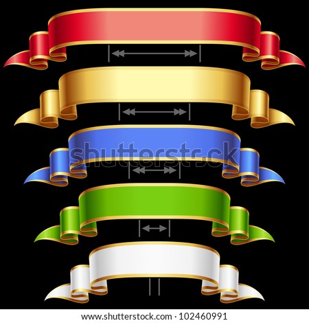 Ribbon set with adjusting length. Vector red, golden, blue, green and white frame isolated on background 4