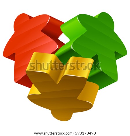 Vector meeples in the shape of heart. Board games pieces isolated on white background. Concept of love by boardgames for community icon or geek t-shirt print