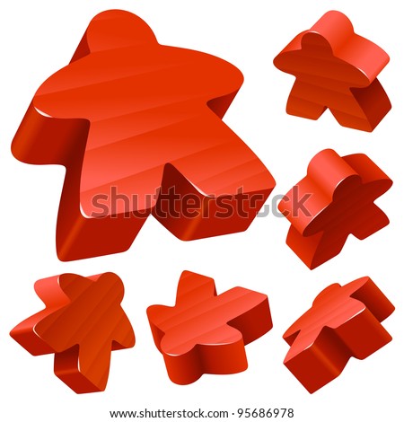 Red wooden Meeple vector set isolated on white. Symbol of family board games