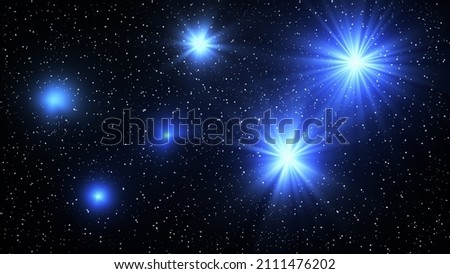 Regular stars and six shining blue stars.