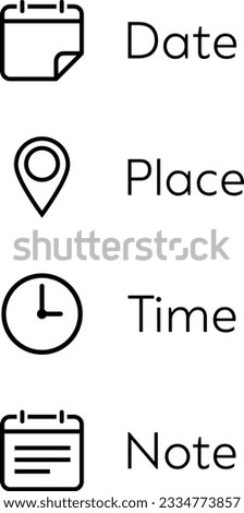 Set of Date, Place, Time and Note icons for business appointment card or web design