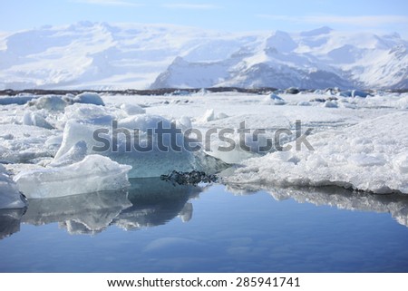 Sea of ice. Iceland is full of cold glaciers. When it breaks it has been push down and scattered in a big pond. These ice were part of massive piece of Icelandic glacier.