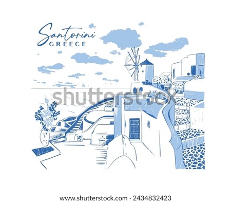 Santorini island, Greece, Santorini Vector illustration for t shirt, graphic print, summer beach vacation vector art