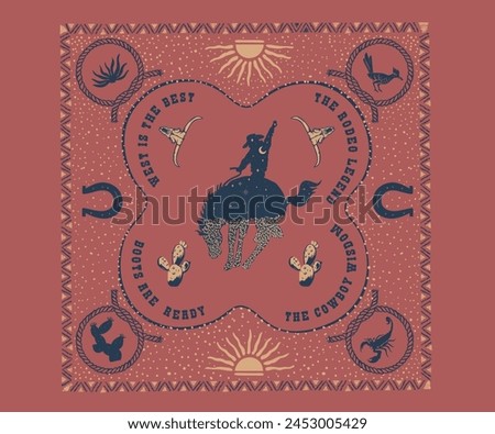 western desert bandit bandana pattern design, cowboy desert bandana print design, vintage western artwork for t shirt, sticker, graphic print