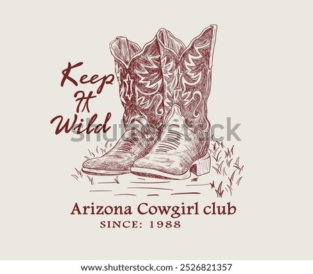 cowgirl boots hand drawn sketch, Western cowboy boots vector design, wild west artwork fort t shirt, sticker, poster, graphic print 