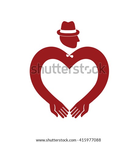 Male icon. Dandy in hat with hands in heart shape