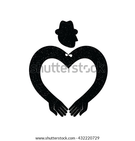 Male icon. Dandy in hat with hands in heart shape