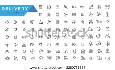 Logistics icon set. Containing distribution, shipping, transportation, delivery, export and import icons. Delivery line icons set. Shipping icon collection Vector