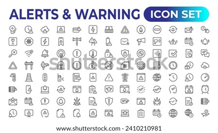 Set of alerts and warning Icons. Simple line art style icons pack. Vector illustration, simple outline icons collection, Pixel Perfect icons, Simple vector illustration.
