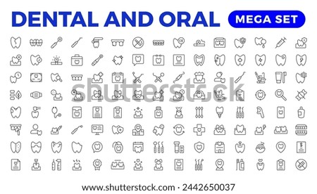 Set of dentist Icons. Simple line art style icons pack. Vector illustration. Dental elements stroke pictogram and minimal thin web icon set. Outline collection. illustration