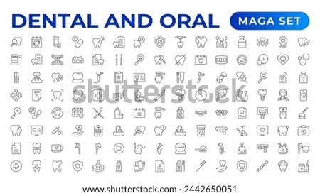 Set of dentist Icons. Simple line art style icons pack. Vector illustration. Dental elements stroke pictogram and minimal thin web icon set. Outline collection. illustration