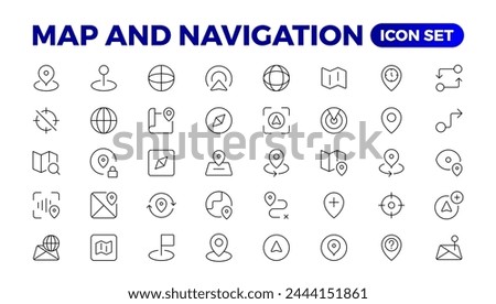 Navigation Line Icons vector. symbol of map location, Route, Marker, Map place marker. pointer GPS location symbol.