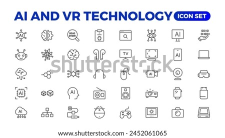 Artificial intelligence set of web icons in line style. AI technology for and mobile app. Machine learning, digital technology, and cloud computing networks. Outline icon set.