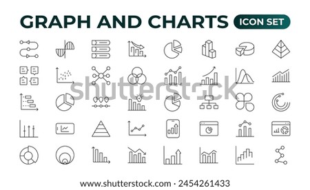 Growing bar graph icon set. Business graphs and charts icons. Statistics and analytics vector icon. Statistic and data, charts diagrams, money, down or up arrow.Outline icon collection.