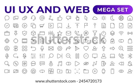 Mega set of ui ux icon set, user interface iconset collection. Basic User Interface Essential Set. 200 Line Outline Icons. For App, Web, Print.Outline icon collection.