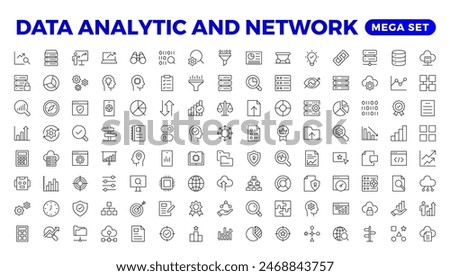 Big data analysis thin line icon set. Data processing outline pictograms for website and mobile app GUI. Digital analytics simple UI, UX vector icons