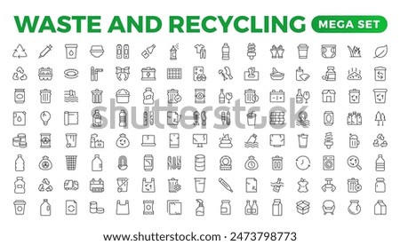 Set of Waste and Recycling line icons. Garbage, Trash, separation, and waste recycling Linear icon collection.
