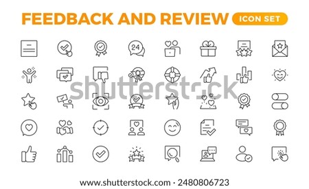 Set of Feedback, Review, and Customer Experience Outline Icon Collection. Rating, Testimonials, Quick Response, experience, Satisfaction, etc. Simple web icon illustration, 