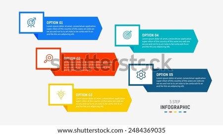 Five Step Infographic design element template for presentation. info graphic illustration. process diagram and presentations step,  banner, flow chart, 5 option template.