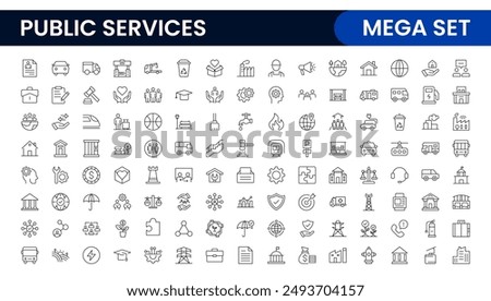 Set of outline Public Services icons. Minimalist thin linear web icon set. Line icons related to public utilities. Gas, electricity, water, heating.