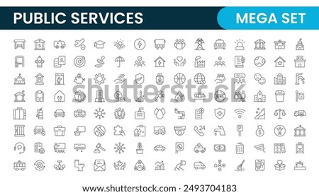 Set of outline Public Services icons. Minimalist thin linear web icon set. Line icons related to public utilities. Gas, electricity, water, heating.