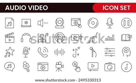 Audio Video Icons Pack. Thin line icons set. Flat icon collection set. Simple outline icons.