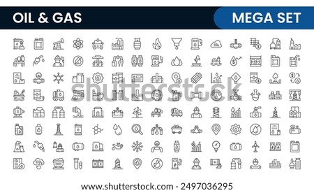 Set of Oil Gas Industry Line Icons. Contains such Icons as Gas Station, Oil Factories, Transportation, and more. line icon set.