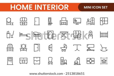 Elegant Interior and Home Decor Icons: A Stylish Set for Designing, Decorating, Renovating, and Enhancing Home Interiors with Visual Appeal