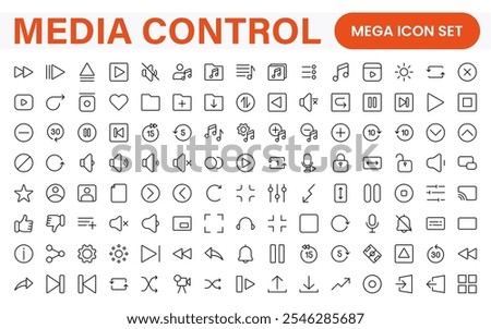 Media Control Icon Set. Sleek and intuitive audio and video playback icons are perfect for enhancing user interfaces in media apps, streaming services, and entertainment platforms.