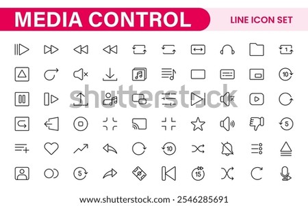 Media Control Icon Set. Sleek and intuitive audio and video playback icons are perfect for enhancing user interfaces in media apps, streaming services, and entertainment platforms.