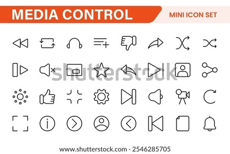 Media Control Icon Set. Sleek and intuitive audio and video playback icons are perfect for enhancing user interfaces in media apps, streaming services, and entertainment platforms.