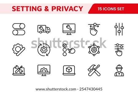 Settings and Maintenance Icon Set. Sleek and functional icons for user interfaces, perfect for enhancing apps and websites with intuitive navigation for settings, updates, and maintenance.