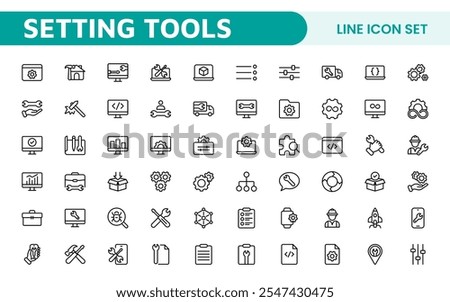 Settings and Maintenance Icon Set. Sleek and functional icons for user interfaces, perfect for enhancing apps and websites with intuitive navigation for settings, updates, and maintenance.