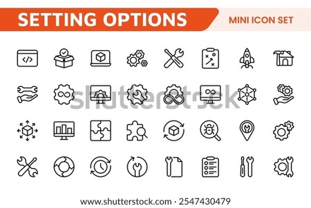 Settings and Maintenance Icon Set. Sleek and functional icons for user interfaces, perfect for enhancing apps and websites with intuitive navigation for settings, updates, and maintenance.