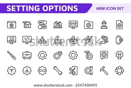 Settings and Maintenance Icon Set. Sleek and functional icons for user interfaces, perfect for enhancing apps and websites with intuitive navigation for settings, updates, and maintenance.