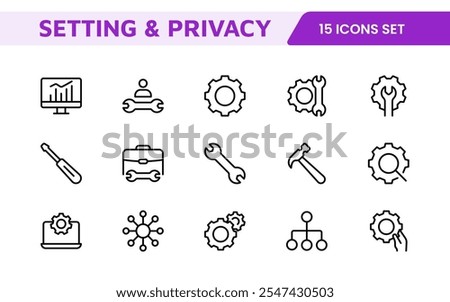 Settings and Maintenance Icon Set. Sleek and functional icons for user interfaces, perfect for enhancing apps and websites with intuitive navigation for settings, updates, and maintenance.