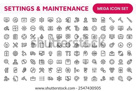 Settings and Maintenance Icon Set. Sleek and functional icons for user interfaces, perfect for enhancing apps and websites with intuitive navigation for settings, updates, and maintenance.