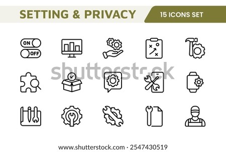 Settings and Maintenance Icon Set. Sleek and functional icons for user interfaces, perfect for enhancing apps and websites with intuitive navigation for settings, updates, and maintenance.