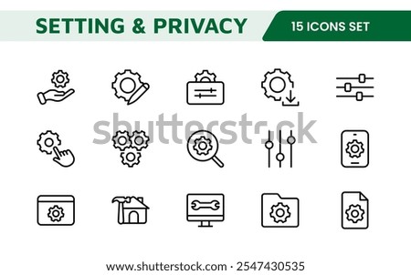 Settings and Maintenance Icon Set. Sleek and functional icons for user interfaces, perfect for enhancing apps and websites with intuitive navigation for settings, updates, and maintenance.