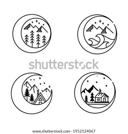 bundle cabin forest logo line art logo vector illustration design graphic