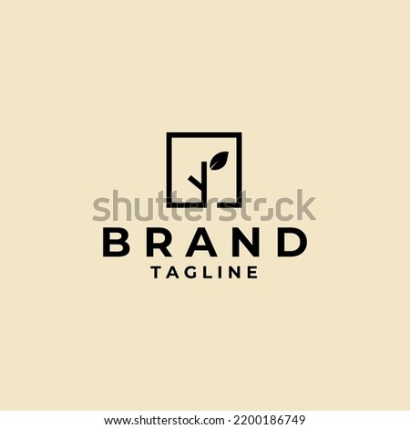 Tree logo template design illustration, Abstract square icon lines of trees