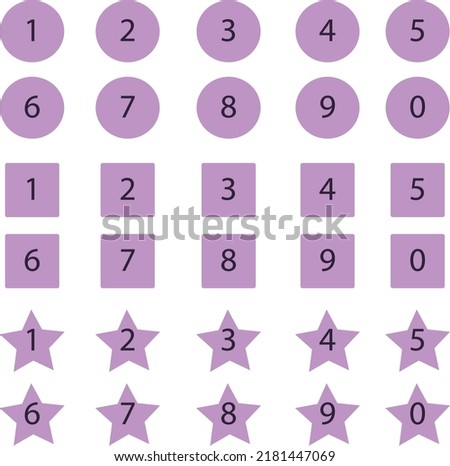 set isolated shapes circles squares asterisks purple
