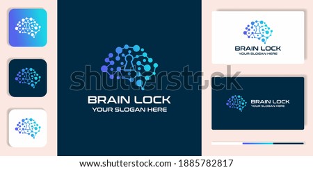 brain lock combination logo with dot molecule and business card design