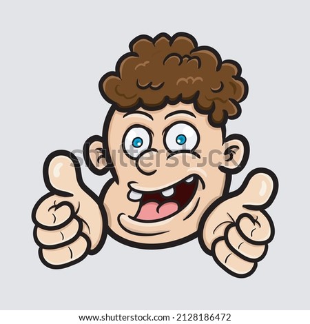 Funny Adult man With Curly and Laugh expression. Clip Art Vector. Vector and Illustration.