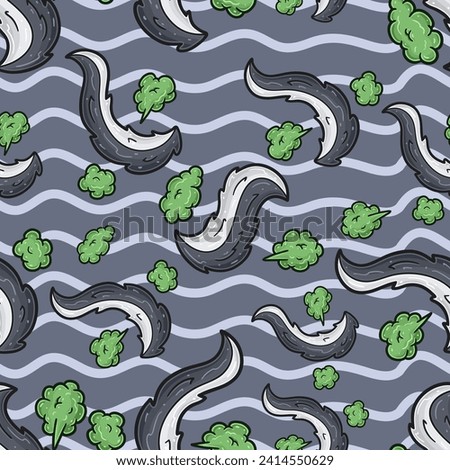 Skunk Tail Seamless Pattern in Cartoon Style. Perfect For Background, Backdrop, Wallpaper and Cover Packaging. Vector Illustration.