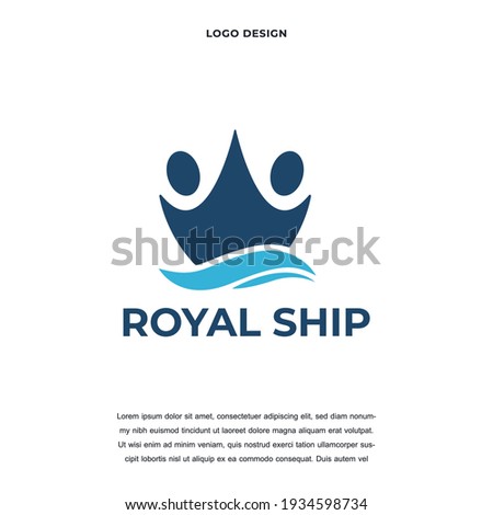 Creative abstract cruise ship with royal people crown icon logo design color editable vector illustration