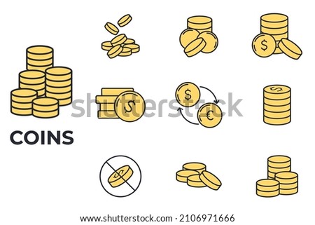 Set of Coins icon. money coin business coin pack symbol template for graphic and web design collection logo vector illustration