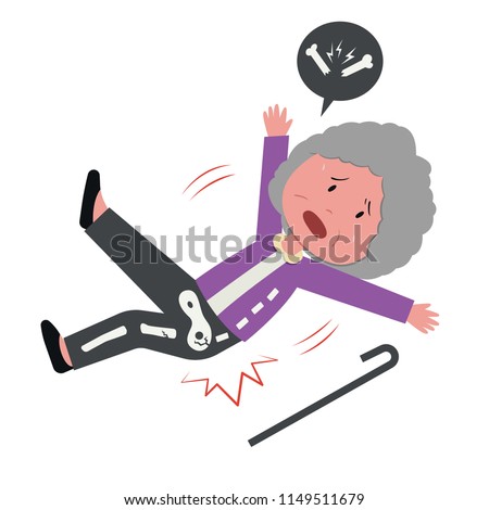 old woman falling and got bone fracture flat cartoon character design