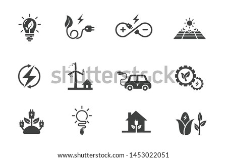 flat icon set related to renewable energy, source of energy