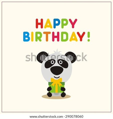 Happy Birthday! Cartoon Panda With Birthday Gift. Happy Birthday Card ...